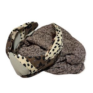 2 Anthropologie Leopard Print Headbands 1 Knotted Twist, 1 soft Fabric Twist